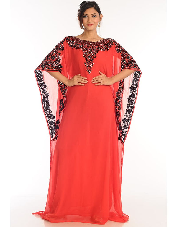 Muslim Red Georgette Hand Zari Embroidery Farasha