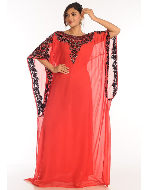 Muslim Red Georgette Hand Zari Embroidery Farasha