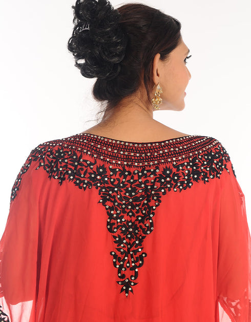 Muslim Red Georgette Hand Zari Embroidery Farasha