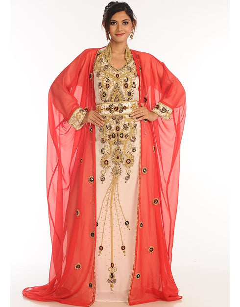 Modest Multicolor Georgette Hand Zari Embroidery Kaftan