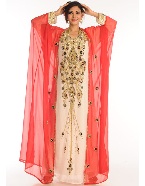 Modest Multicolor Georgette Hand Zari Embroidery Kaftan