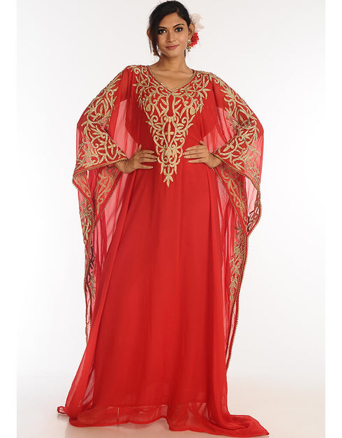 Islamic Red Georgette Hand Zari Embroidery Farasha