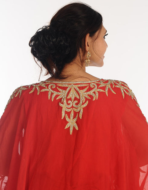 Islamic Red Georgette Hand Zari Embroidery Farasha