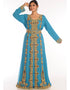 Arabic Firozi Georgette Hand Zari Embroidery Kaftan