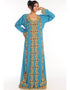 Arabic Firozi Georgette Hand Zari Embroidery Kaftan