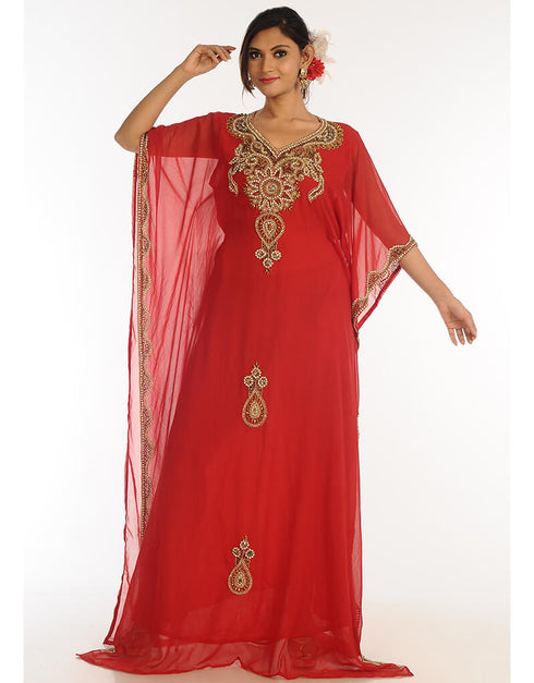 Muslimah Red Georgette Hand Zari Embroidery Farasha
