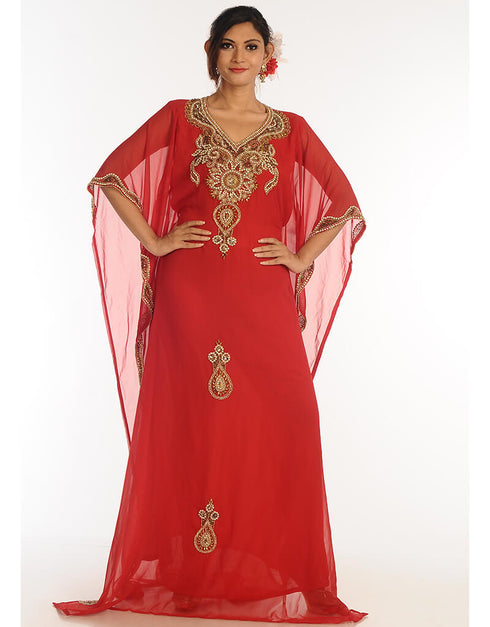Muslimah Red Georgette Hand Zari Embroidery Farasha