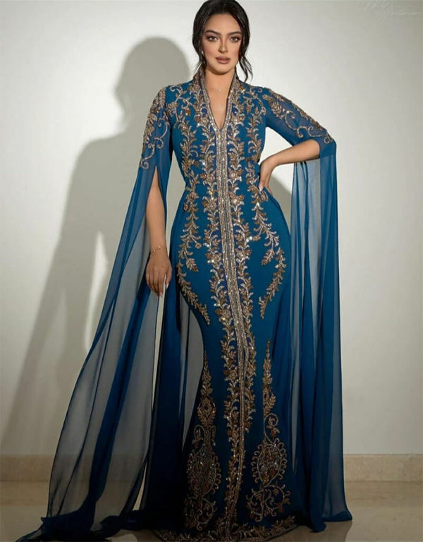 Turquoise Blue Georgette Hand Embroidery Party Wear Kaftan
