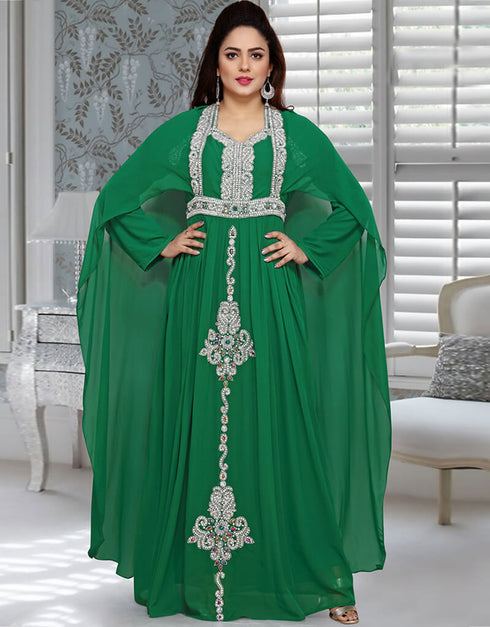 Islamic Green Georgette Pearl embroidery Farasha