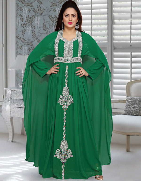 Islamic Green Georgette Pearl embroidery Farasha