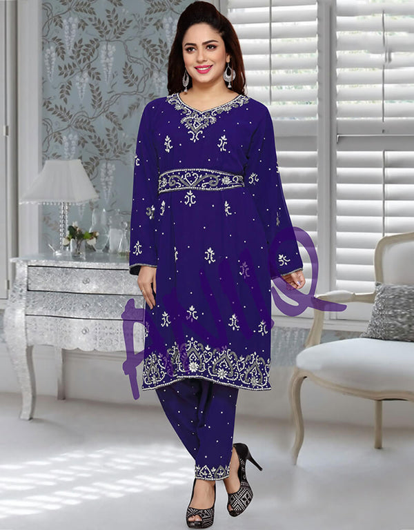 Muslimah Blue Georgette Embroidery Salwar Kameez