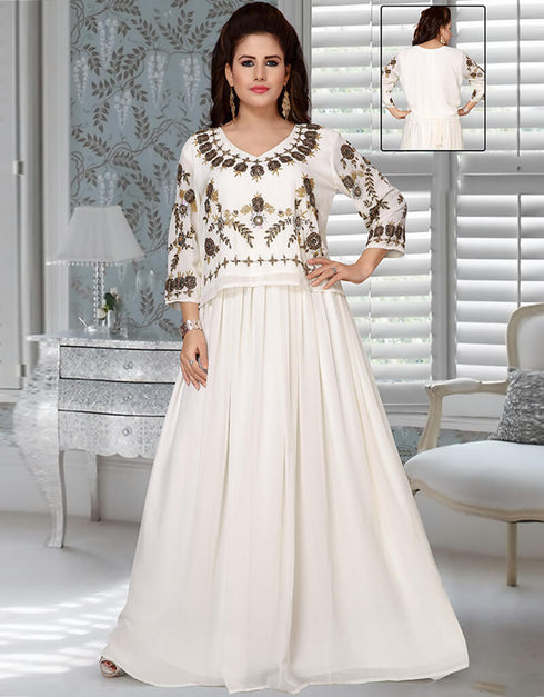Trendy Off White Georgette Dubai Kaftan