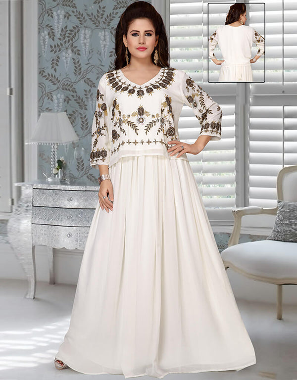 Trendy Off White Georgette Dubai Kaftan