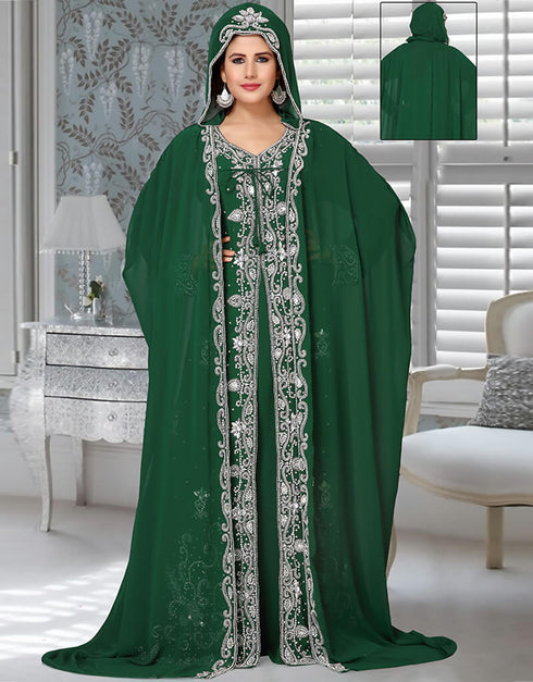 Modern Bottle Green Georgette Dubai Kaftan With Jacket