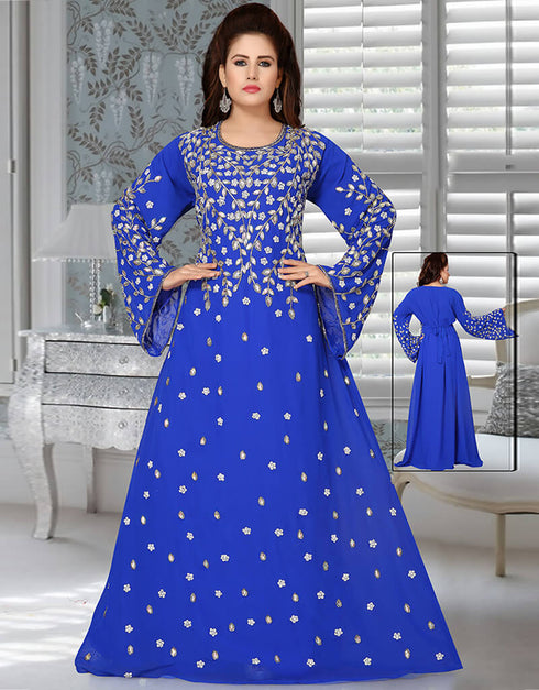 Islamic Royal Blue Bell Sleeves Style Moroccan Kaftan