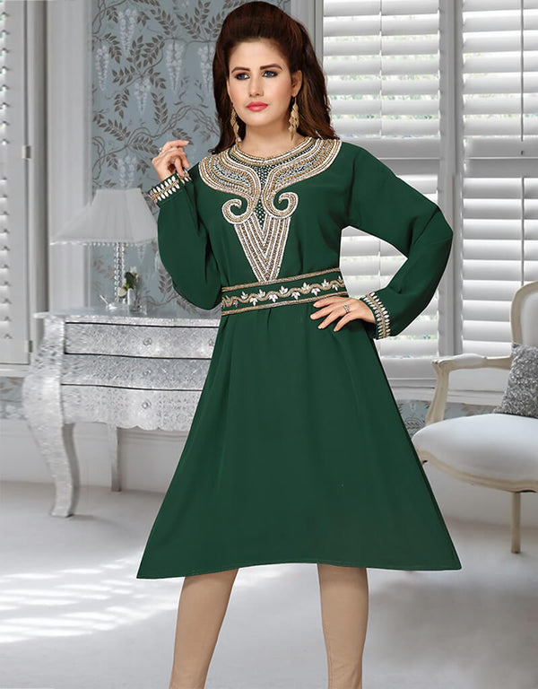 Trendy Green Georgette Short Kaftan