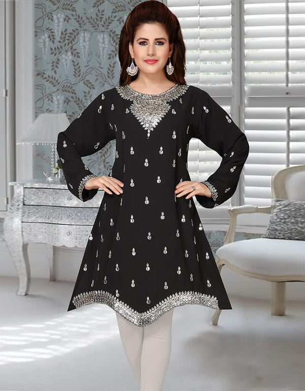 Dubai Black Georgette Short Kaftan