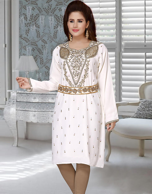Muslim White Georgette Short Kaftan