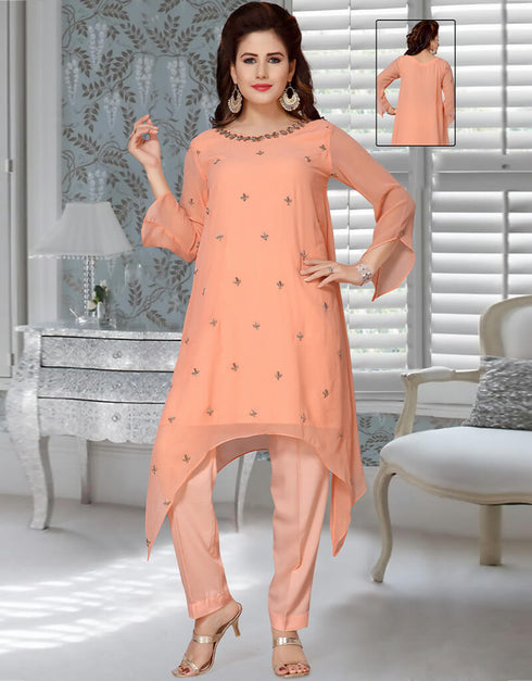 Islamic Beige Georgette Salwar Kameez