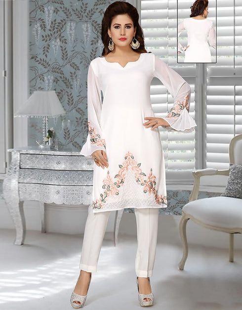 Women White Georgette Salwar Kameez