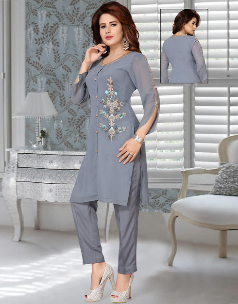 Muslimah Grey Georgette Salwar Kameez