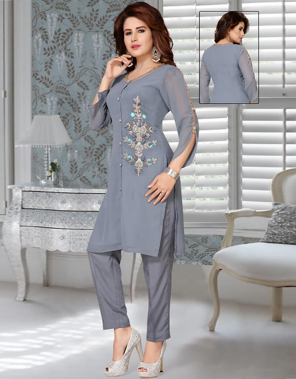 Muslimah Grey Georgette Salwar Kameez