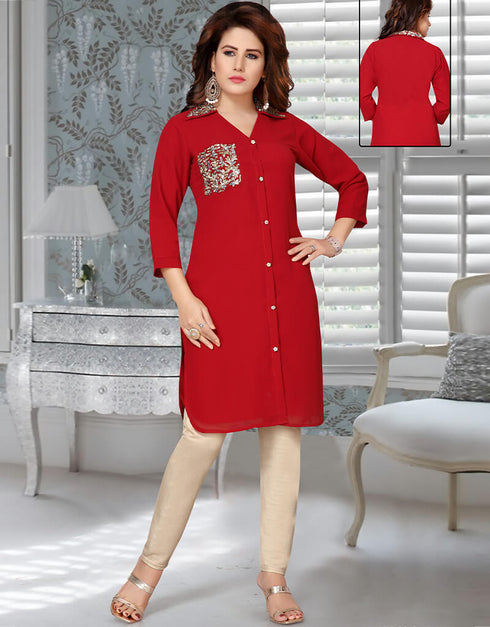 Muslim Red Georgette Salwar Kameez