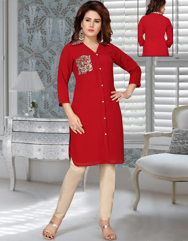 Muslim Red Georgette Salwar Kameez