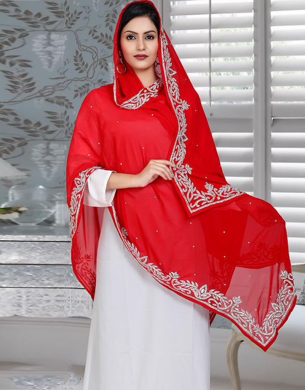 Latest Red Georgette Hijab for Women