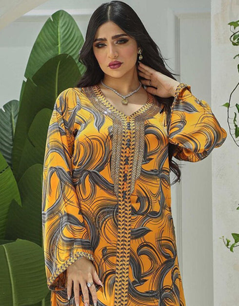 Printed Jalabiya Women Long Arabic Dress For women