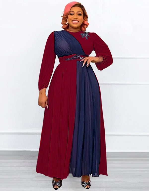 New Fashion Chiffon Pleated Maxi Robe Long Sleeve Elegant African Gown