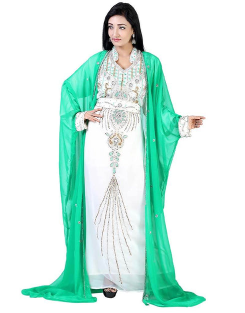 Chic Mint Green Colored Embroidery worked Kaftan