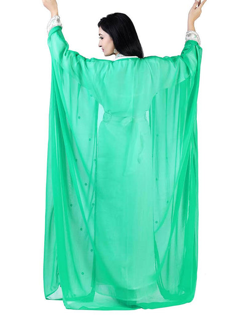 Chic Mint Green Colored Embroidery worked Kaftan