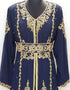 Modest V neck Moroccan Style embroidered kaftan Black