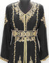Modest V neck Moroccan Style embroidered kaftan Black
