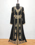 Modest V neck Moroccan Style embroidered kaftan Black