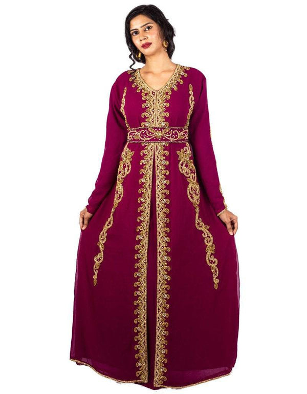 Arabic Jacket Style Partywear Kaftan Wine