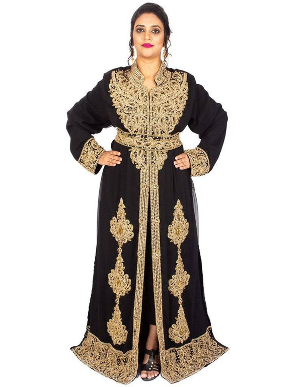 Modern V neck Jacket Style embroidered kaftan Black