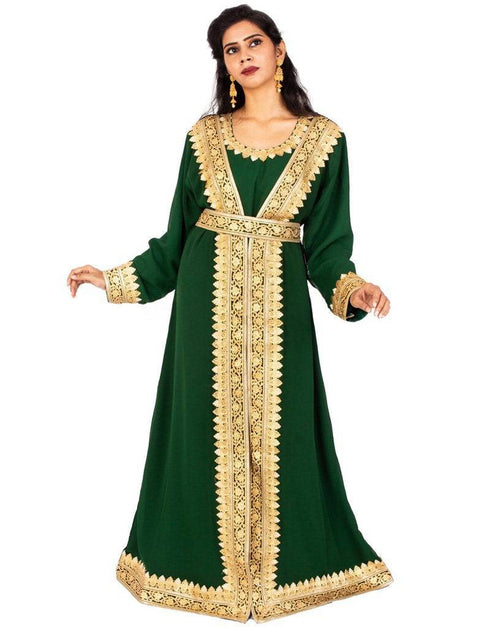 Dubai Jacket Style Partywear Kaftan Green