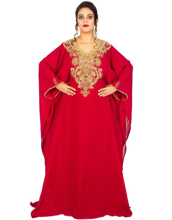 Modest A-line embroidered farasha dress Red