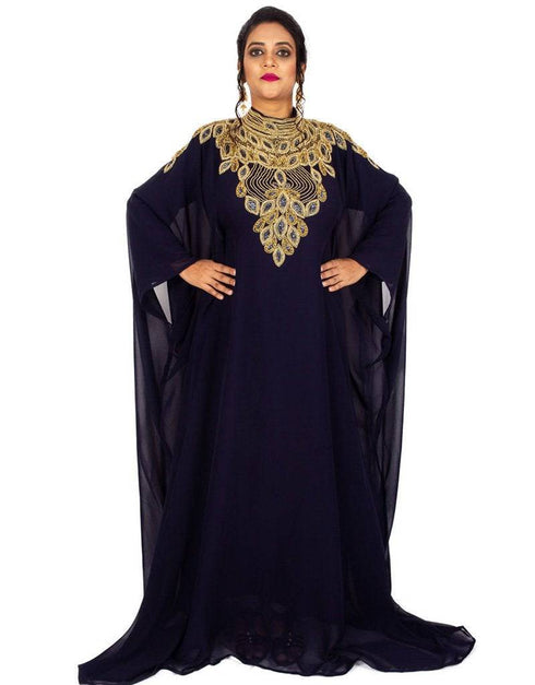 Muslimah A-line embroidered farasha dress Navy Blue