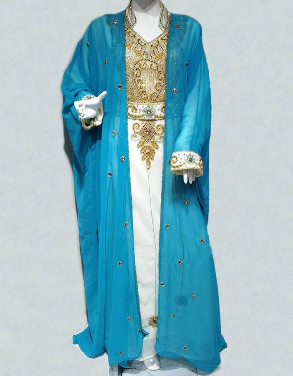 Modest Party kaftan farasha patterned Sky Blue