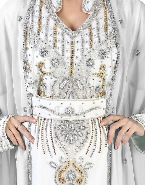 Trendy white Colored Embroidery worked Kaftan