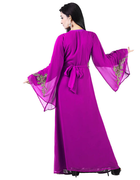 Chic Purple Georgette Pearl Embroidery Kaftan
