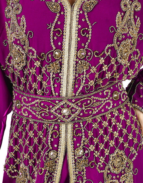 Muslimah Purple Georgette Hand Zari Embroidery Kaftan
