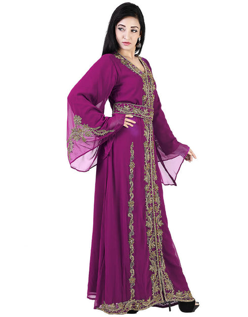 Chic Purple Georgette Pearl Embroidery Kaftan