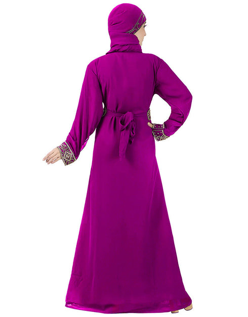 Muslimah Purple Georgette Hand Zari Embroidery Kaftan