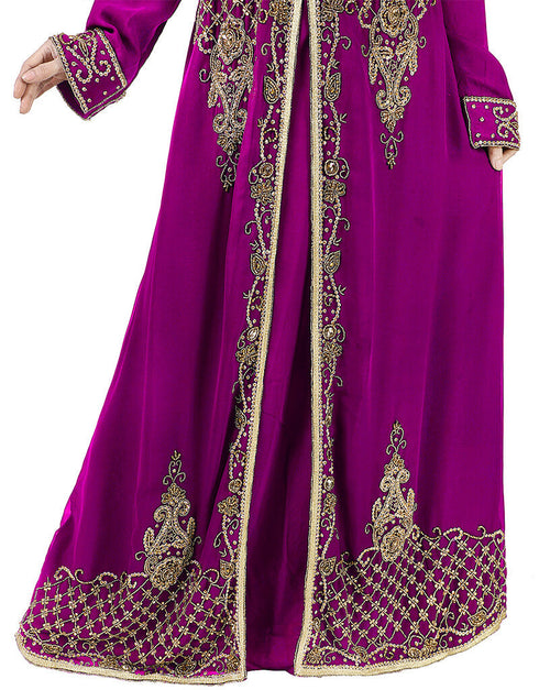 Muslimah Purple Georgette Hand Zari Embroidery Kaftan