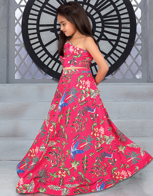 all season designer digital print work chinon sequins crochet pink kids lehenga choli chinon sequins crochet na pink uf-yaana101 Close-up View