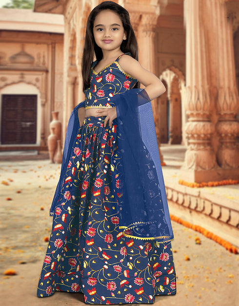 all season designer digital print work silk blue kids lehenga choli silk heavy soft net blue uf-yaana103 Close-up View